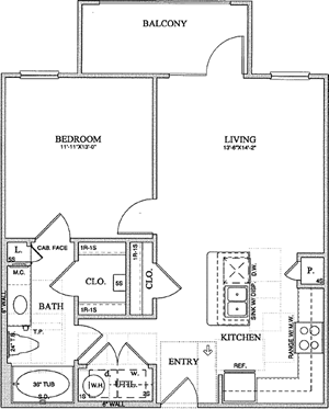 A1(a) One Bedroom / One Bath 713 Sq. Ft.*