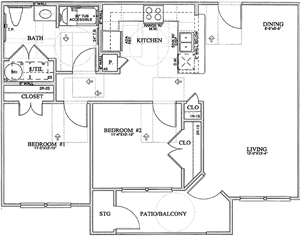 B1(ADA) Two Bedroom / One Bath 952 Sq. Ft.*