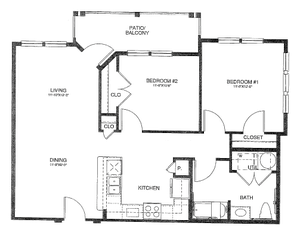 B1(ADA) - Two Bedroom / One Bath - 965 Sq. Ft.*