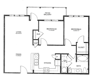 B1(c) - Two Bedroom / One Bath - 965 Sq. Ft.*